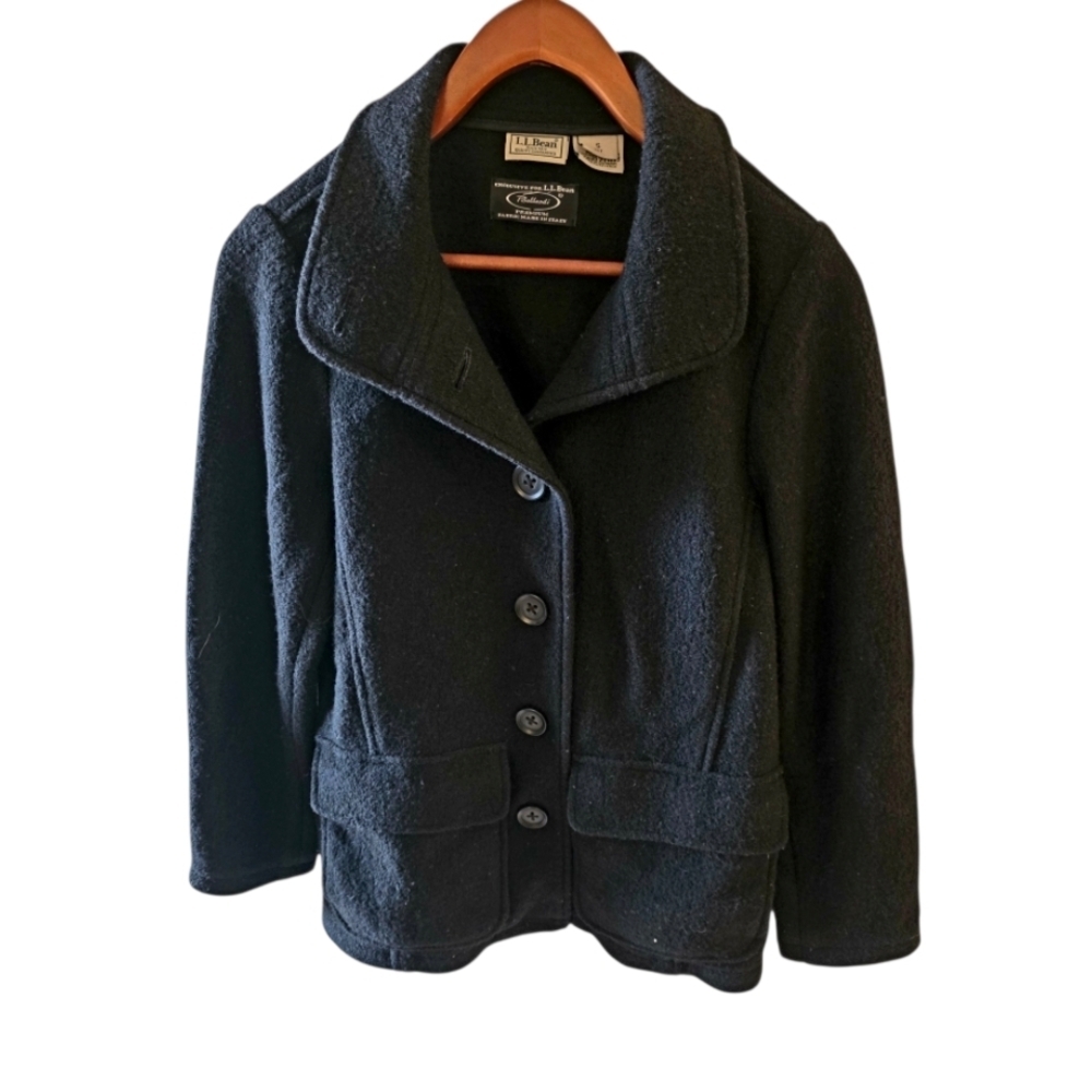 L.L. Bean Bellandi 100% Black Soft Wool Jacket Size Small Petite Made In Italy